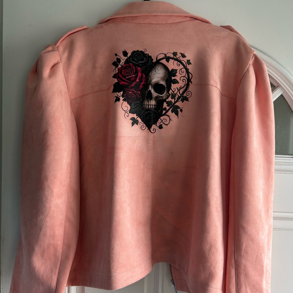 Skull Love Peach Moto Jacket - Size Large NWT